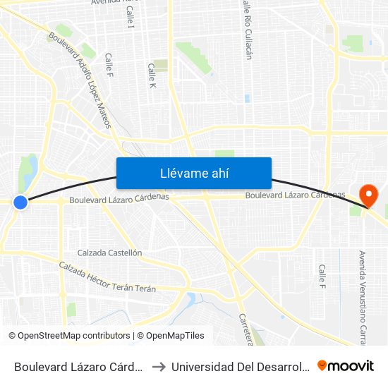 Boulevard Lázaro Cárdenas / Calzada De Los Presidentes to Universidad Del Desarrollo Profesional S.C. (Unidad Mexicali) map