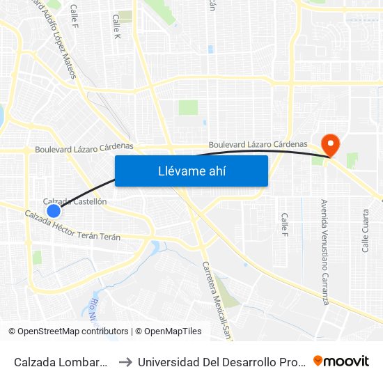 Calzada Lombardo Toledano / Jaén to Universidad Del Desarrollo Profesional S.C. (Unidad Mexicali) map