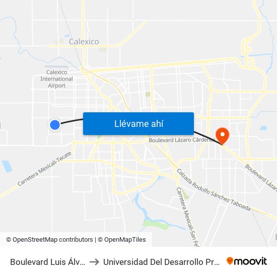 Boulevard Luis Álvarez / Avenida Kenia to Universidad Del Desarrollo Profesional S.C. (Unidad Mexicali) map