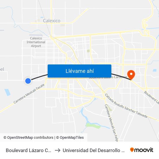 Boulevard Lázaro Cárdenas / Río Amazonas to Universidad Del Desarrollo Profesional S.C. (Unidad Mexicali) map