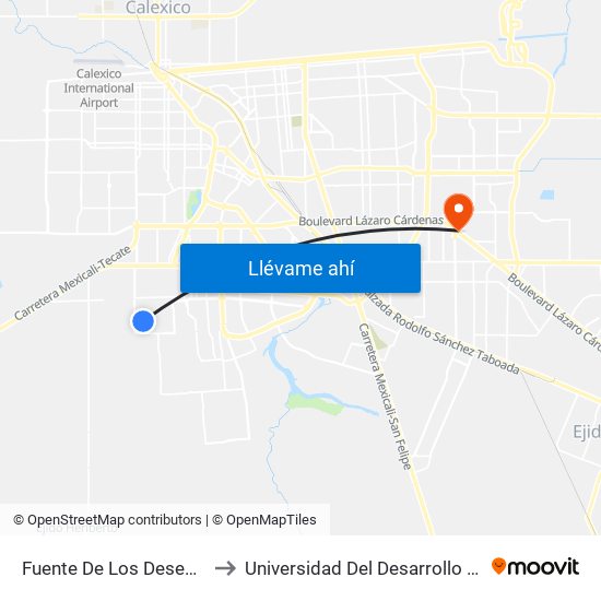 Fuente De Los Deseos / Fuente De Los Tritones to Universidad Del Desarrollo Profesional S.C. (Unidad Mexicali) map