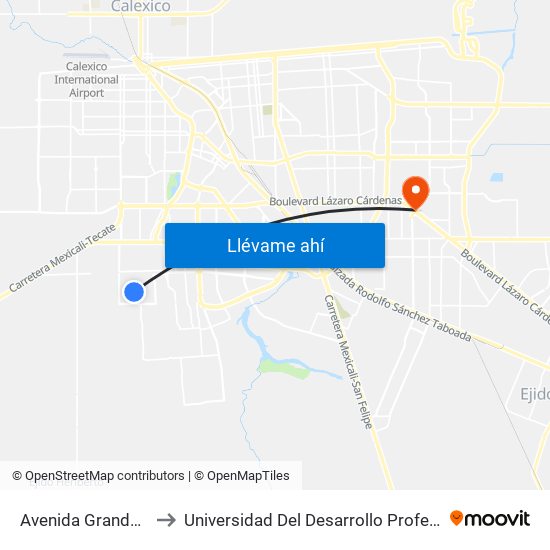 Avenida Grandeza / Tenacidad to Universidad Del Desarrollo Profesional S.C. (Unidad Mexicali) map
