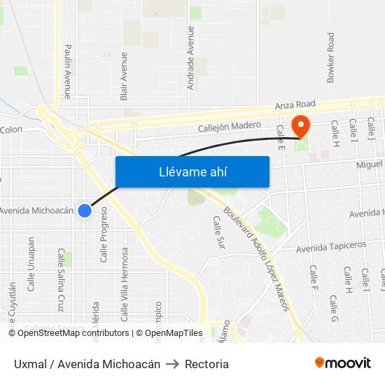 Uxmal / Avenida Michoacán to Rectoria map