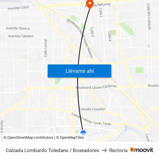 Calzada Lombardo Toledano / Boxeadores to Rectoria map