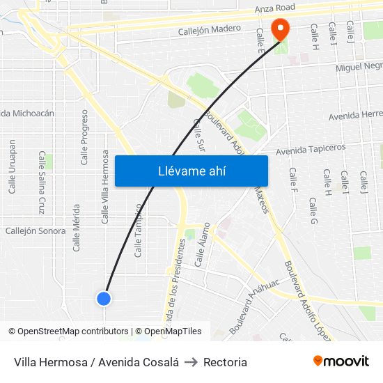Villa Hermosa / Avenida Cosalá to Rectoria map