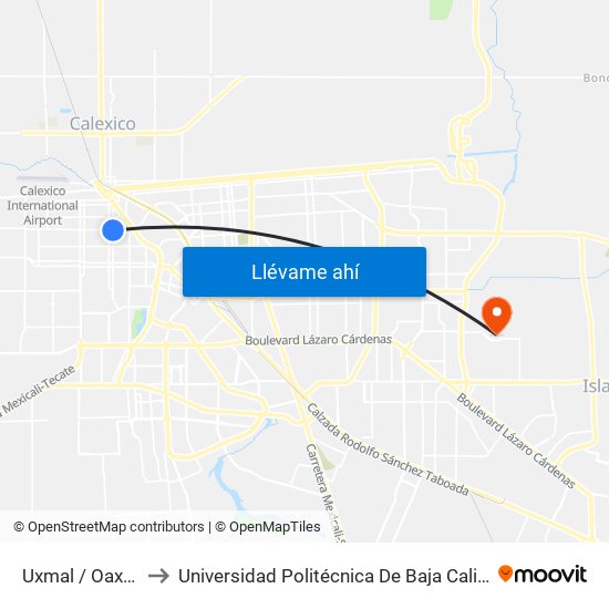 Uxmal / Oaxaca to Universidad Politécnica De Baja California map
