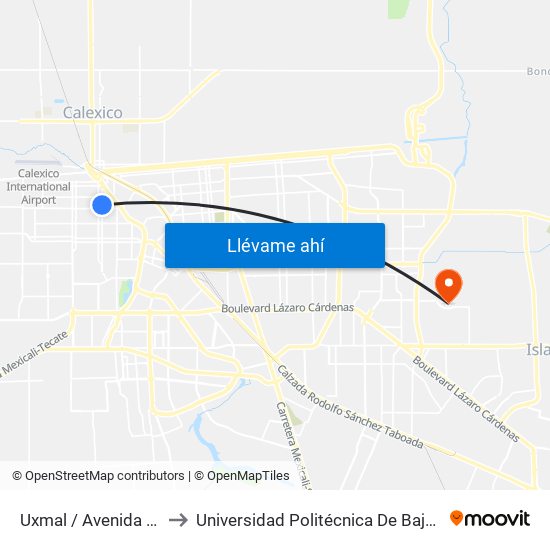 Uxmal / Avenida Nayarit to Universidad Politécnica De Baja California map