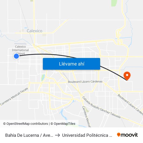 Bahía De Lucerna / Avenida El Rosario to Universidad Politécnica De Baja California map