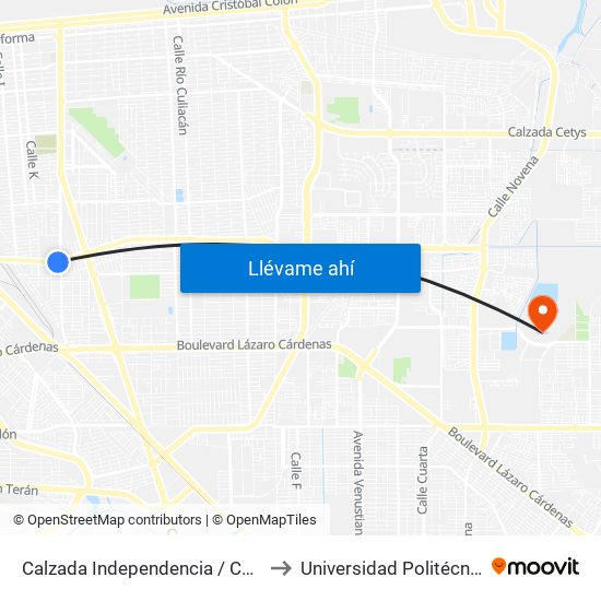 Calzada Independencia / Calzada Francisco Montejano to Universidad Politécnica De Baja California map