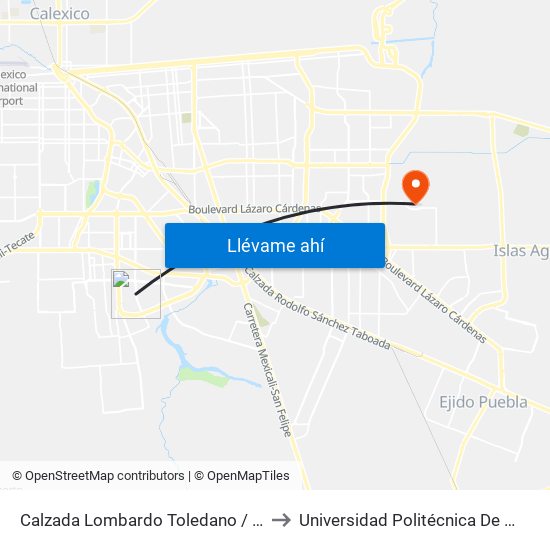 Calzada Lombardo Toledano / Juventud 2000 to Universidad Politécnica De Baja California map