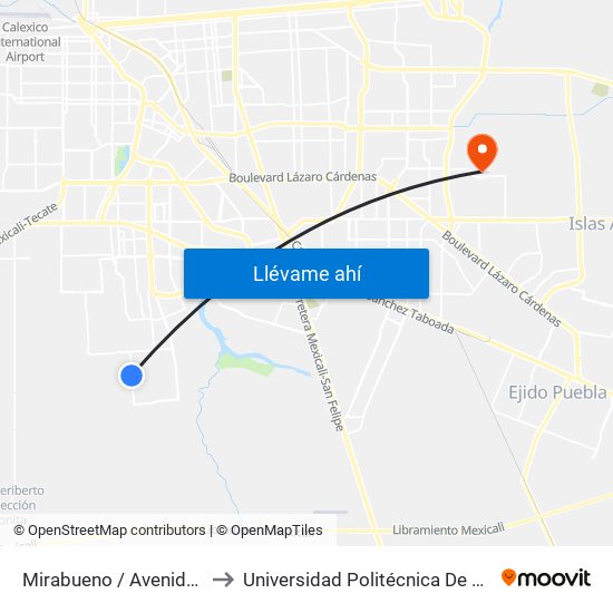 Mirabueno / Avenida Burguete to Universidad Politécnica De Baja California map
