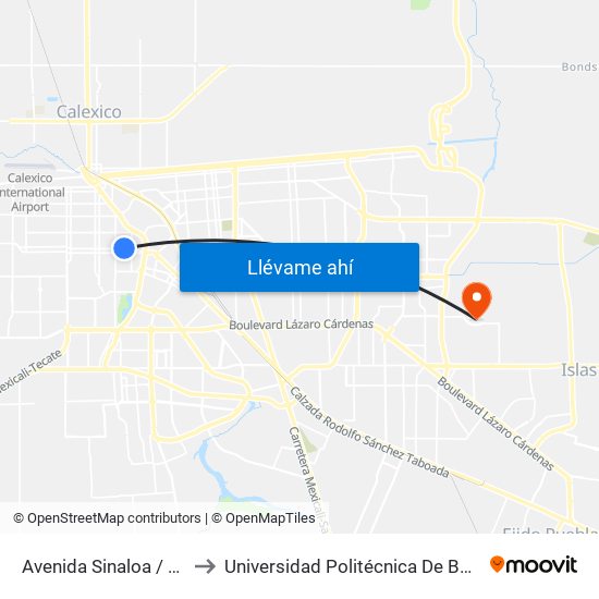 Avenida Sinaloa / Alvarado to Universidad Politécnica De Baja California map