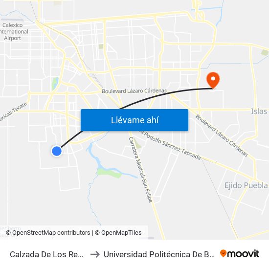 Calzada De Los Reyes / Utiel to Universidad Politécnica De Baja California map