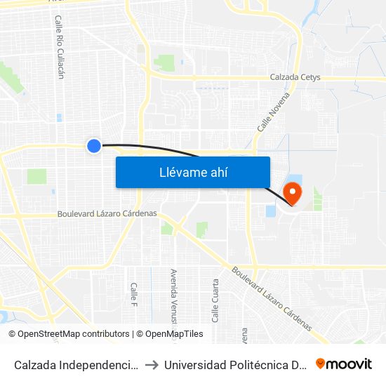 Calzada Independencia / Río Quelite to Universidad Politécnica De Baja California map