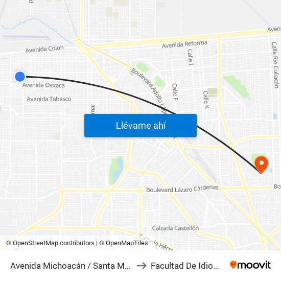 Avenida Michoacán / Santa María to Facultad De Idiomas map
