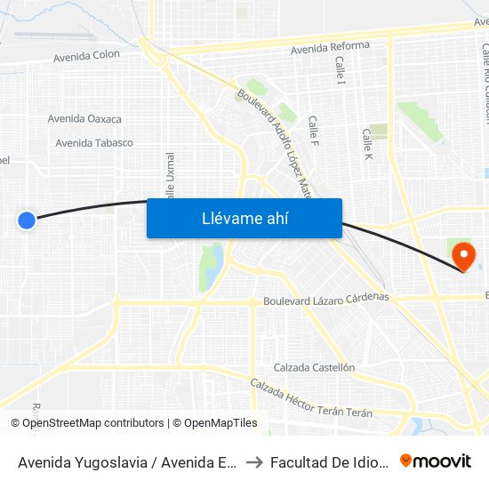 Avenida Yugoslavia / Avenida España to Facultad De Idiomas map