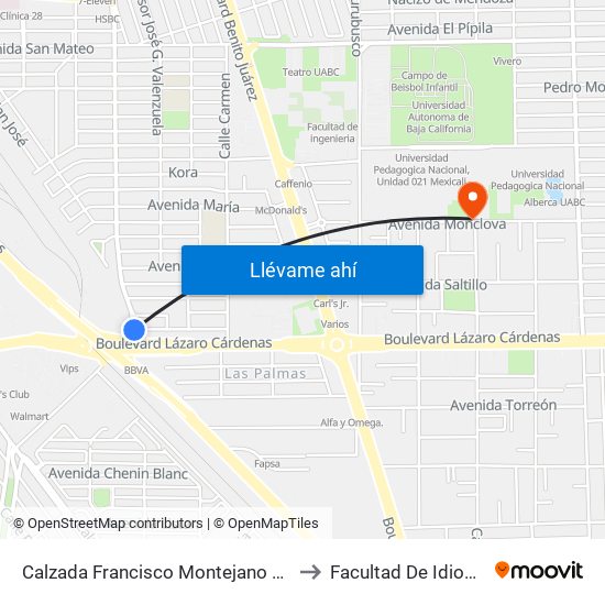 Calzada Francisco Montejano / Zita to Facultad De Idiomas map