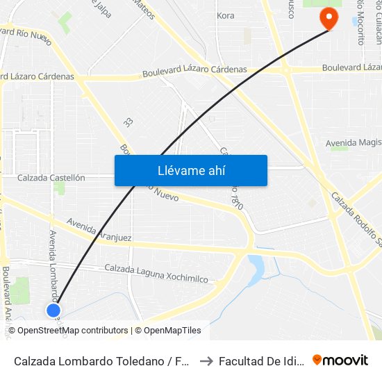 Calzada Lombardo Toledano / Futbolistas to Facultad De Idiomas map