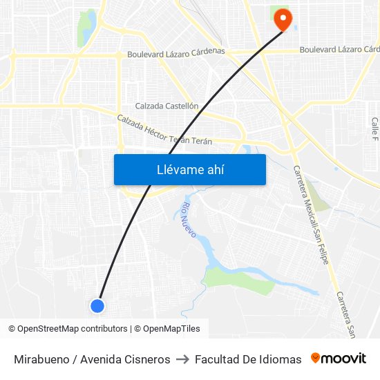 Mirabueno / Avenida Cisneros to Facultad De Idiomas map