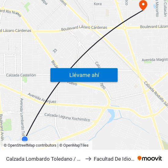Calzada Lombardo Toledano / Caldera to Facultad De Idiomas map
