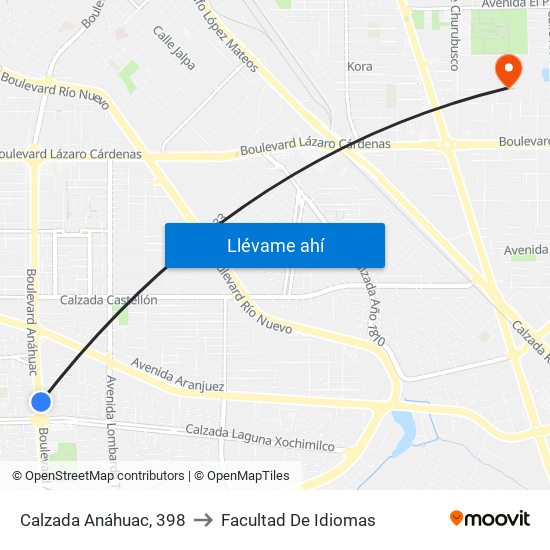 Calzada Anáhuac, 398 to Facultad De Idiomas map