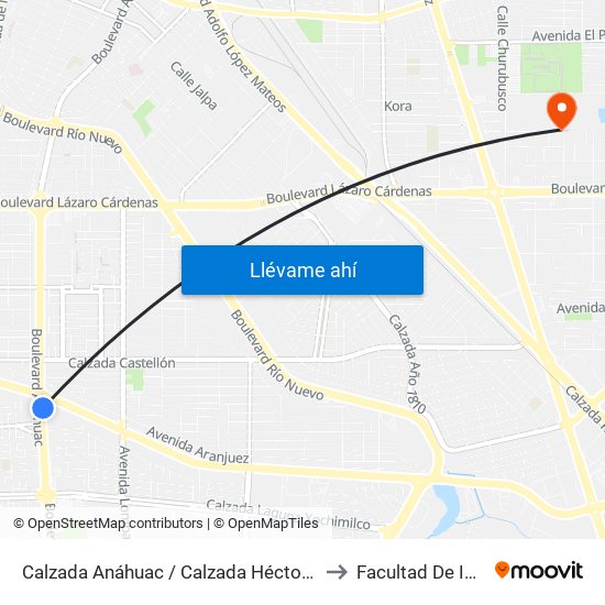 Calzada Anáhuac / Calzada Héctor Terán Terán to Facultad De Idiomas map