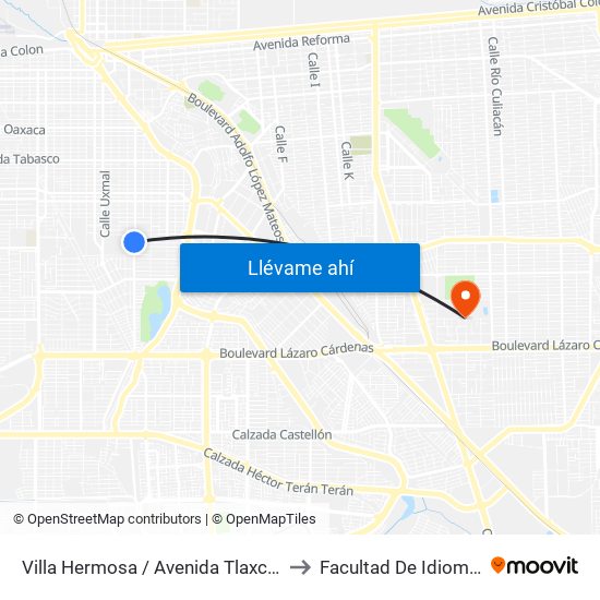 Villa Hermosa / Avenida Tlaxcala to Facultad De Idiomas map