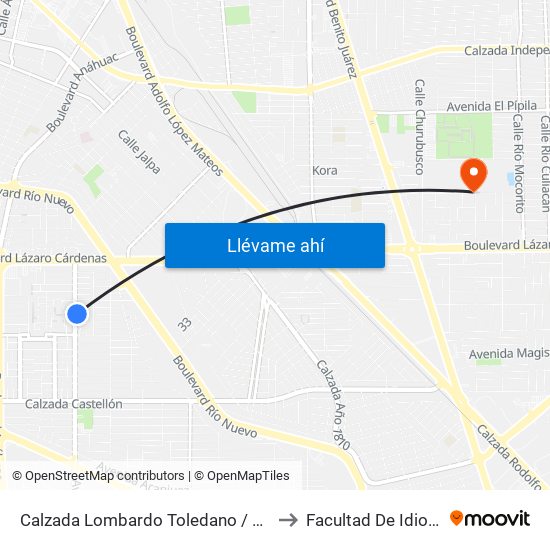 Calzada Lombardo Toledano / Orozco to Facultad De Idiomas map