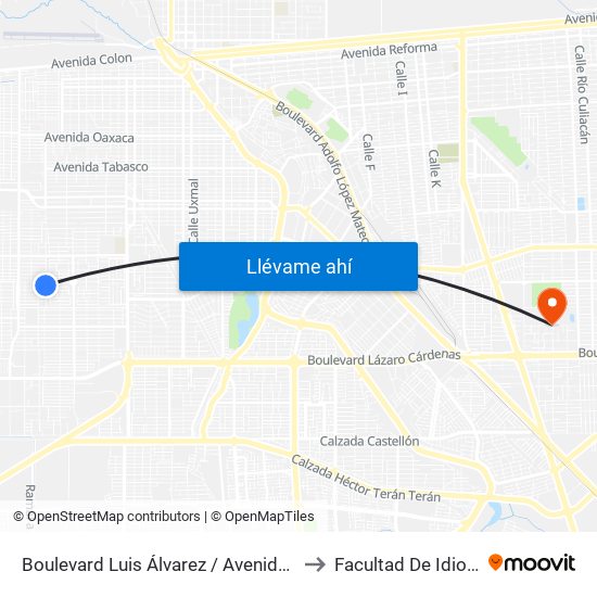 Boulevard Luis Álvarez / Avenida Kenia to Facultad De Idiomas map
