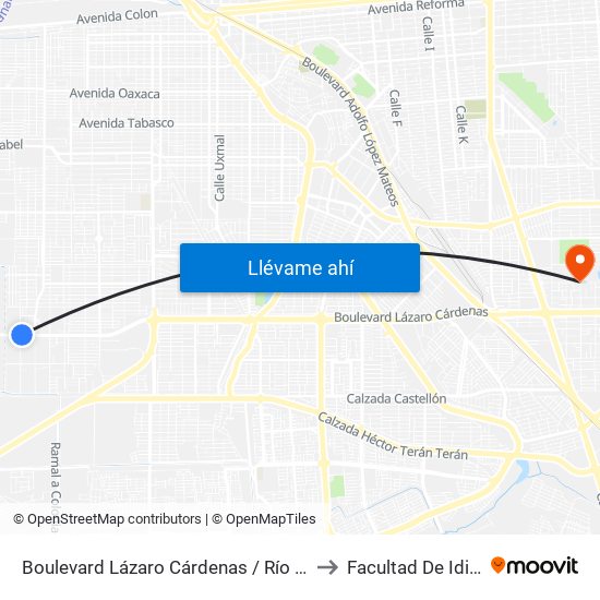 Boulevard Lázaro Cárdenas / Río Amazonas to Facultad De Idiomas map
