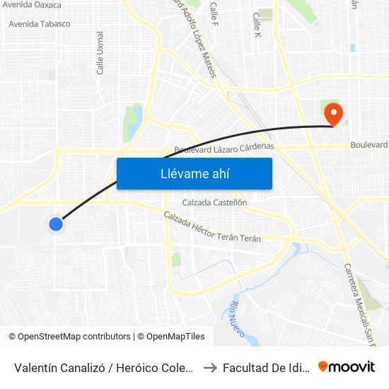 Valentín Canalizó / Heróico Colegio Militar to Facultad De Idiomas map