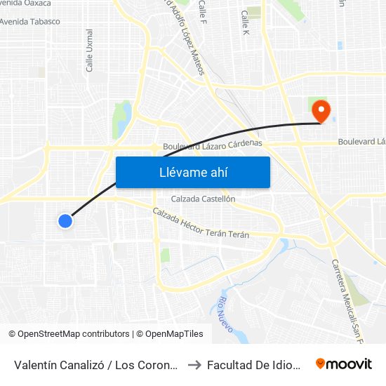 Valentín Canalizó / Los Coroneles to Facultad De Idiomas map