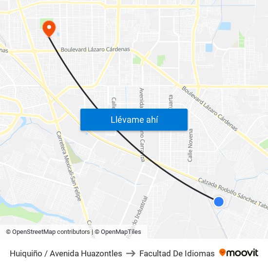 Huiquiño / Avenida Huazontles to Facultad De Idiomas map