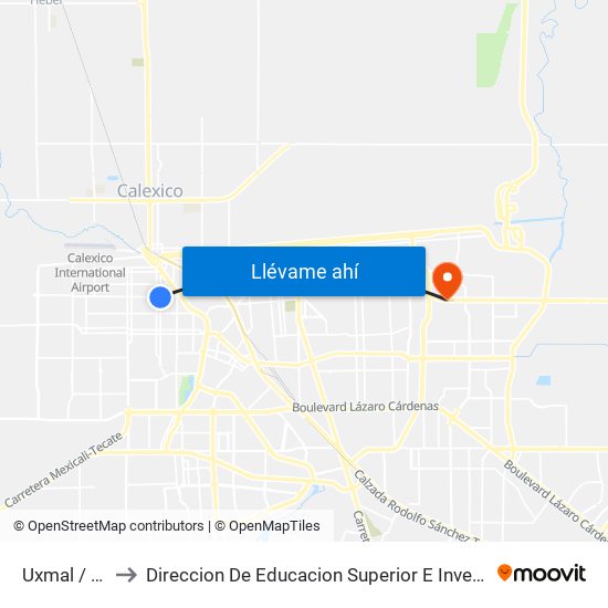 Uxmal / Oaxaca to Direccion De Educacion Superior E Investigacion Cetys Mexicali map