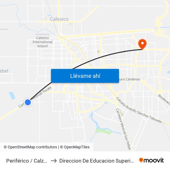Periférico / Calzada Esteban Cantú to Direccion De Educacion Superior E Investigacion Cetys Mexicali map