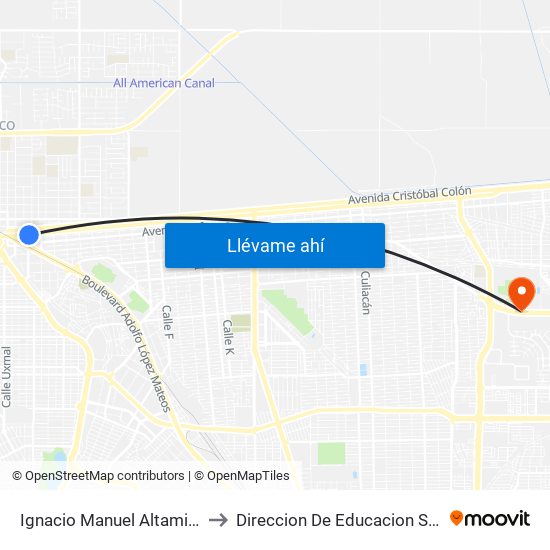 Ignacio Manuel Altamirano / Avenida Francisco Madero to Direccion De Educacion Superior E Investigacion Cetys Mexicali map