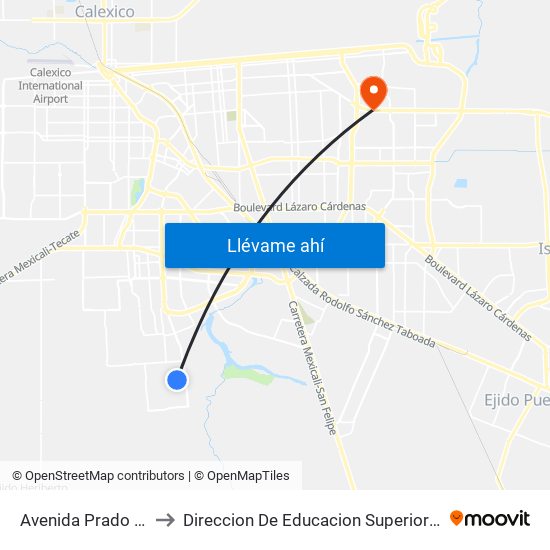 Avenida Prado Del Rey / Estella to Direccion De Educacion Superior E Investigacion Cetys Mexicali map