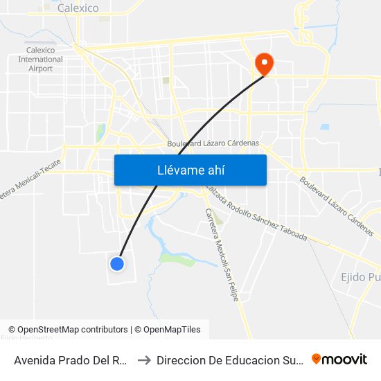 Avenida Prado Del Rey / Calzada De Los Monarcas to Direccion De Educacion Superior E Investigacion Cetys Mexicali map