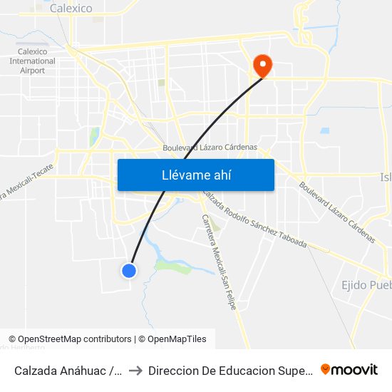 Calzada Anáhuac / Avenida Prado Del Rey to Direccion De Educacion Superior E Investigacion Cetys Mexicali map