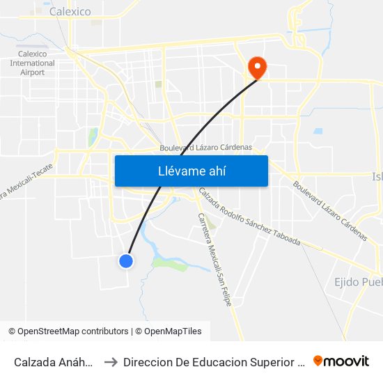 Calzada Anáhuac / Lanzarote to Direccion De Educacion Superior E Investigacion Cetys Mexicali map