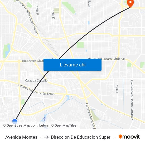 Avenida Montes De Toledo / Llanes to Direccion De Educacion Superior E Investigacion Cetys Mexicali map