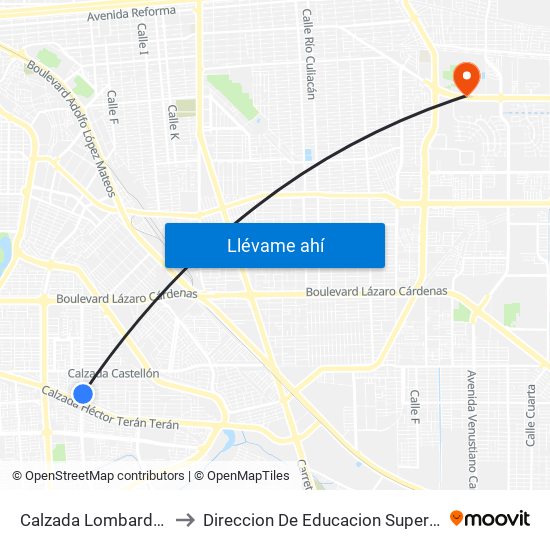 Calzada Lombardo Toledano / Aranjuez to Direccion De Educacion Superior E Investigacion Cetys Mexicali map