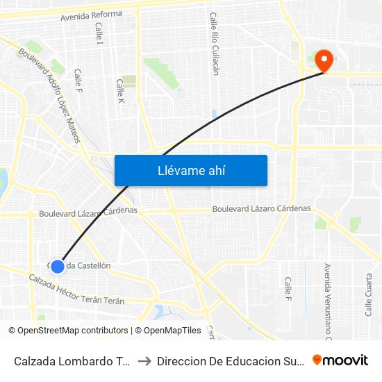 Calzada Lombardo Toledano / Avenida José Rubio to Direccion De Educacion Superior E Investigacion Cetys Mexicali map