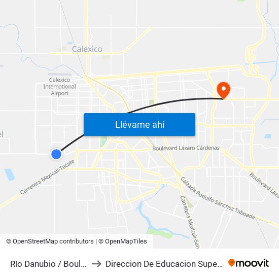 Río Danubio / Boulevard Lázaro Cárdenas to Direccion De Educacion Superior E Investigacion Cetys Mexicali map