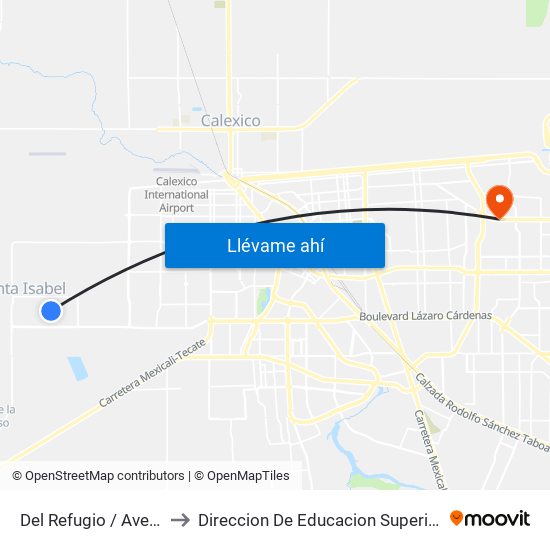 Del Refugio / Avenida Santa Verónica to Direccion De Educacion Superior E Investigacion Cetys Mexicali map