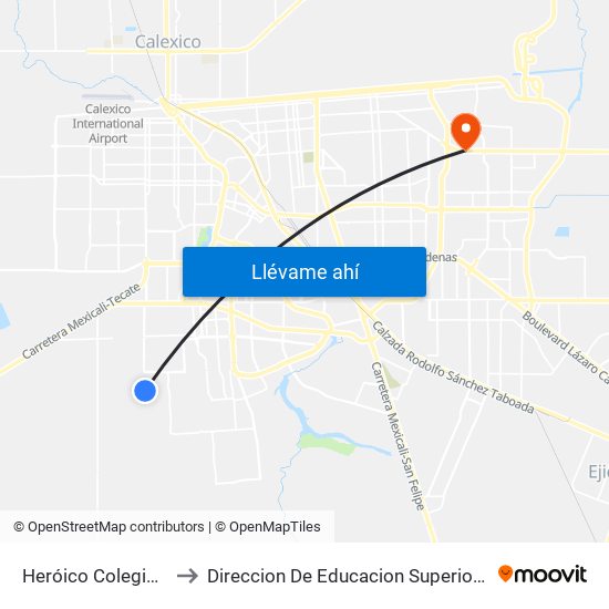 Heróico Colegio Militar / Raboso to Direccion De Educacion Superior E Investigacion Cetys Mexicali map