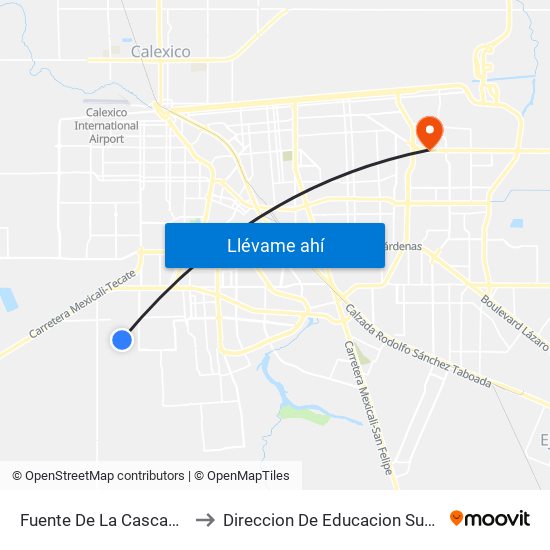 Fuente De La Cascada / Avenida Fuente De Diana to Direccion De Educacion Superior E Investigacion Cetys Mexicali map