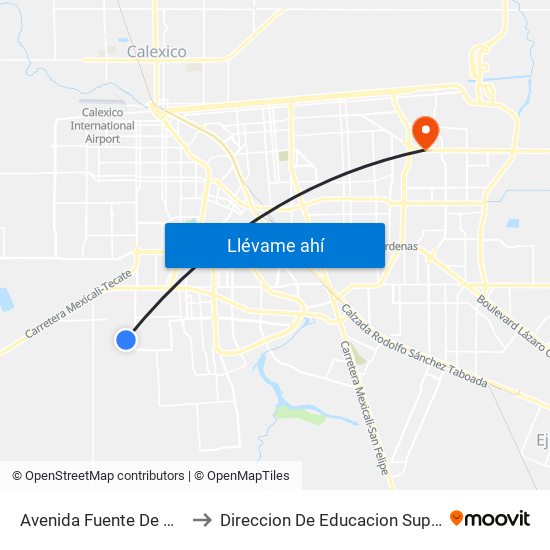 Avenida Fuente De Diana / Fuente De La Alegría to Direccion De Educacion Superior E Investigacion Cetys Mexicali map