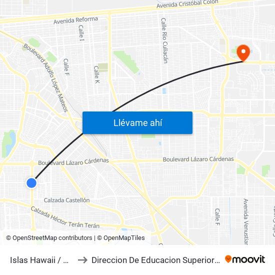 Islas Hawaii / Calzada Anáhuac to Direccion De Educacion Superior E Investigacion Cetys Mexicali map