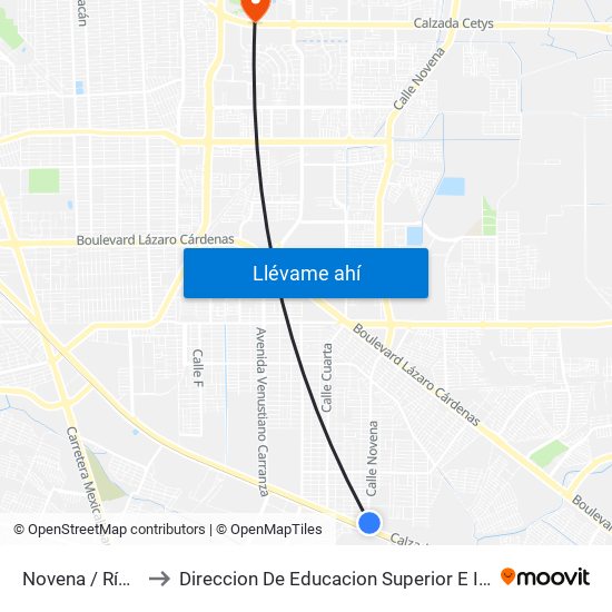 Novena / Río Candelaria to Direccion De Educacion Superior E Investigacion Cetys Mexicali map